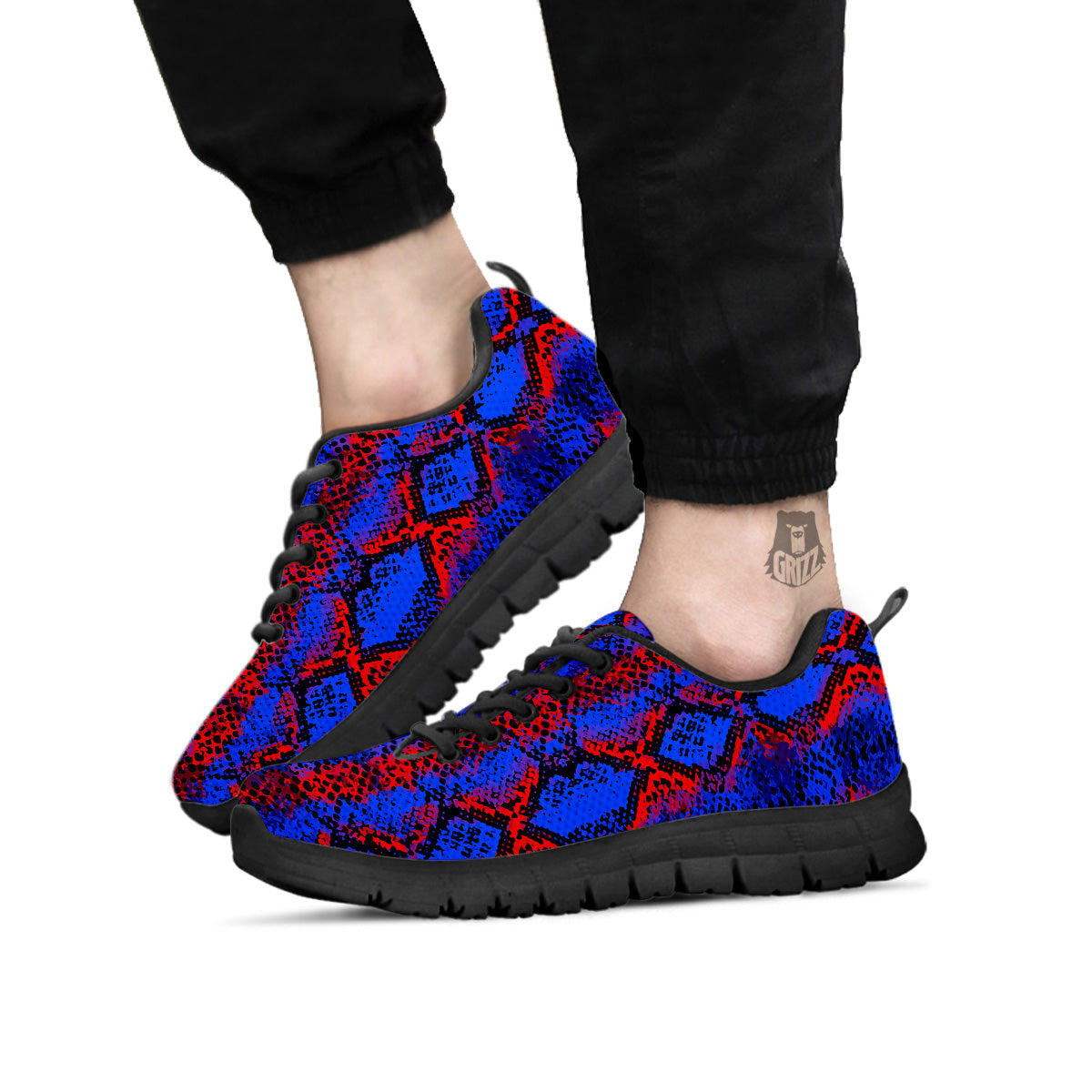 Snakeskin Red And Blue Print Black Sneaker-grizzshop