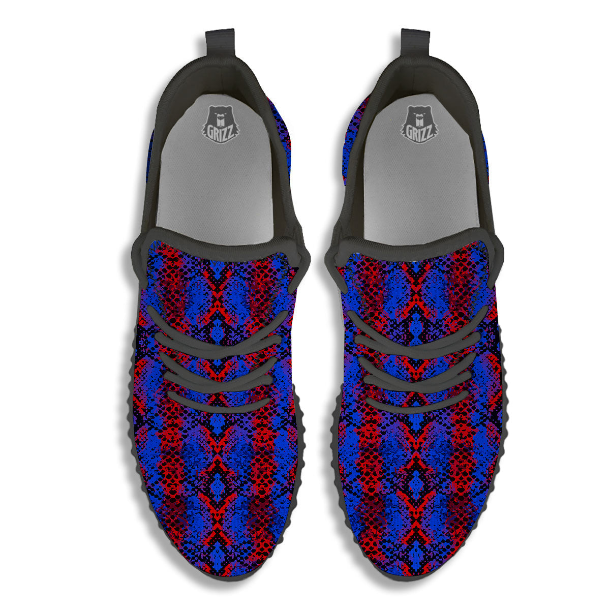 Snakeskin Red And Blue Print Black Walking Shoes-grizzshop