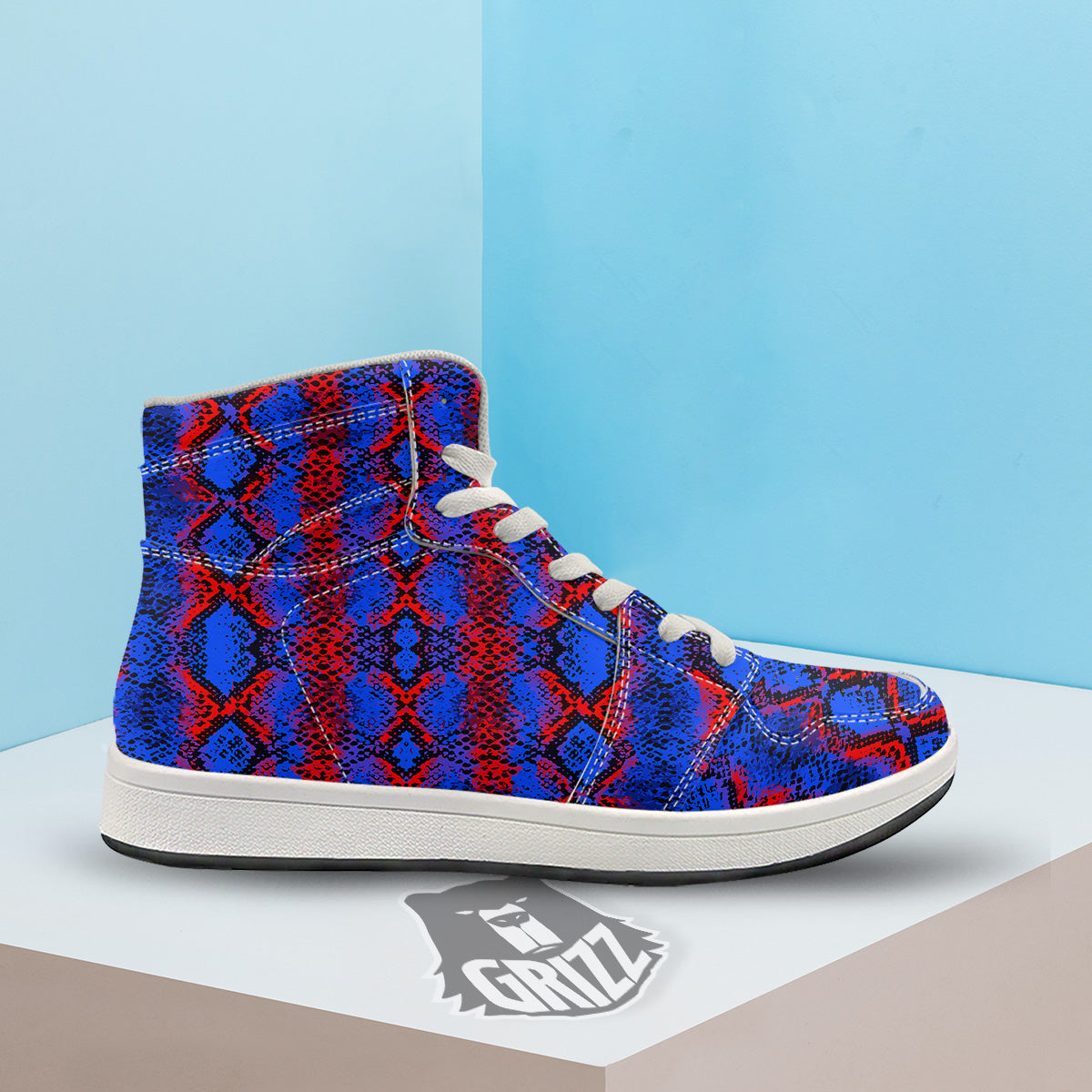 Snakeskin Red And Blue Print High Top Sneakers-grizzshop