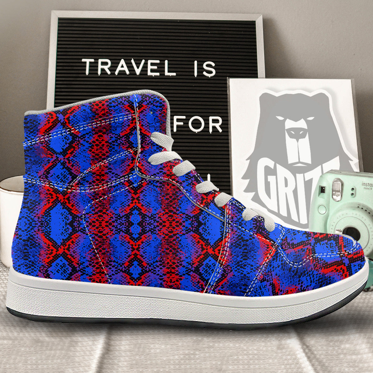Snakeskin Red And Blue Print High Top Sneakers-grizzshop
