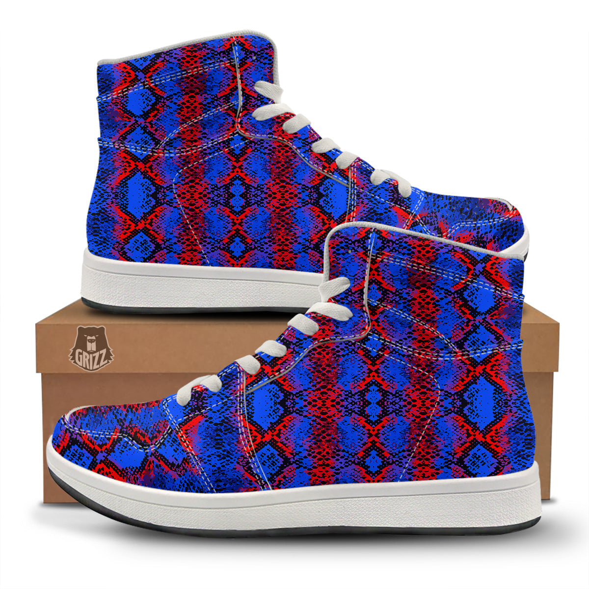Snakeskin Red And Blue Print High Top Sneakers-grizzshop