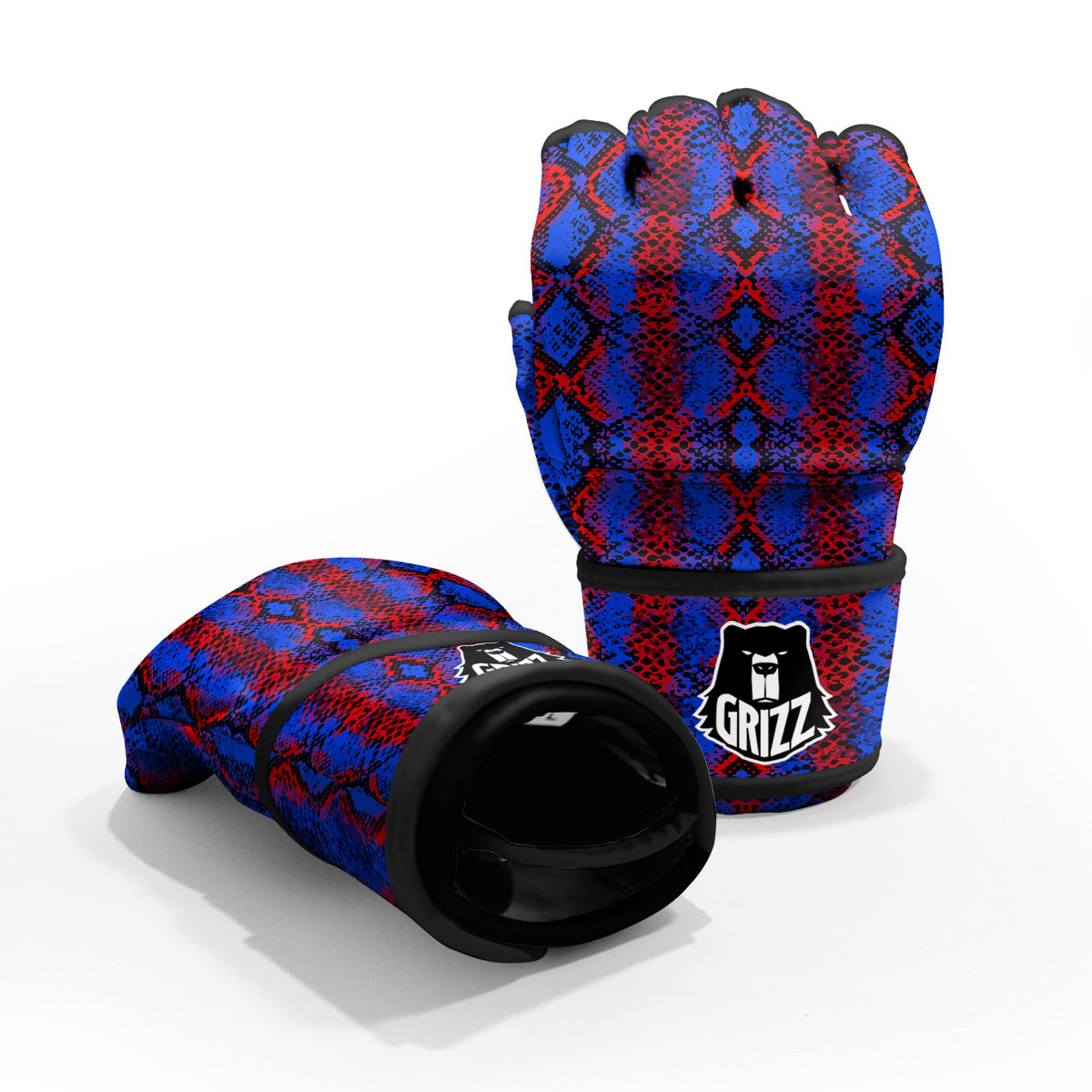 Snakeskin Red And Blue Print MMA Gloves-grizzshop