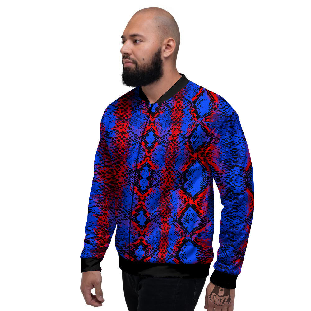 Snakeskin Red And Blue Print Men's Bomber Jacket-grizzshop