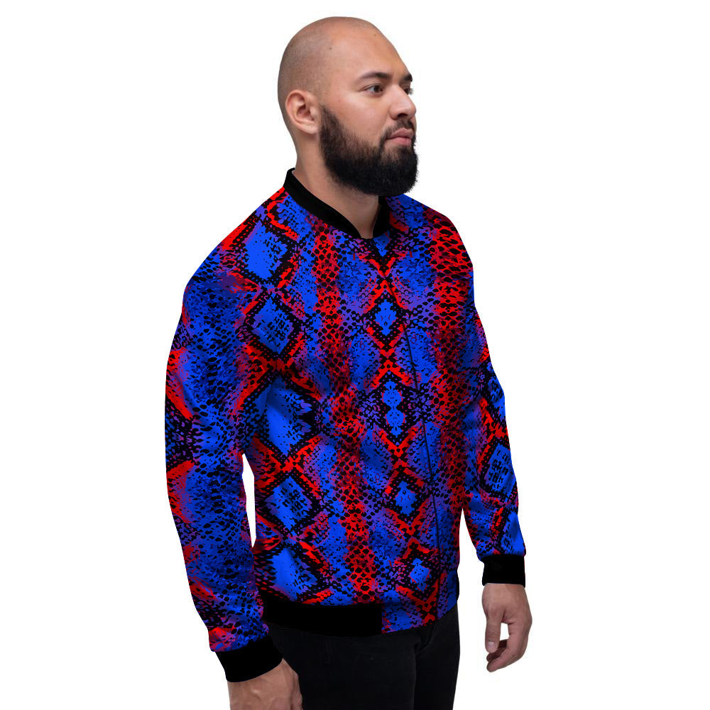 Snakeskin Red And Blue Print Men's Bomber Jacket-grizzshop