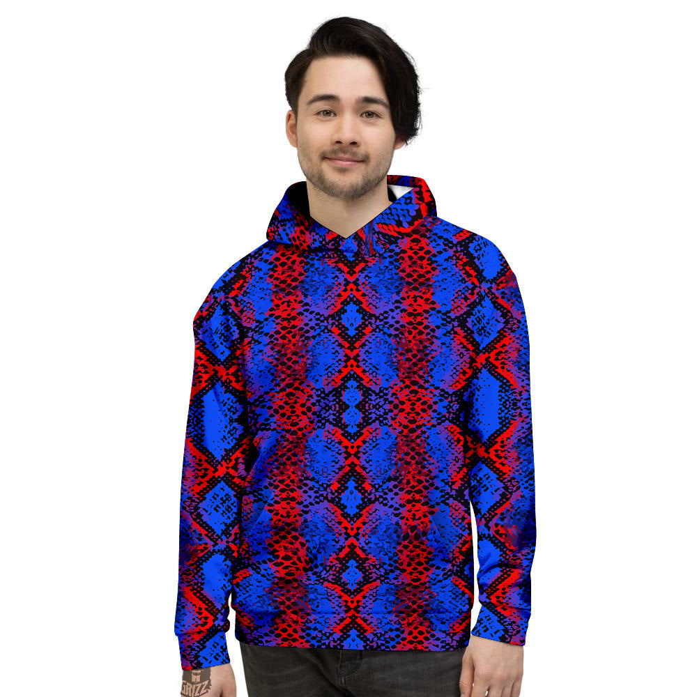 Snakeskin Red And Blue Print Men's Hoodie-grizzshop