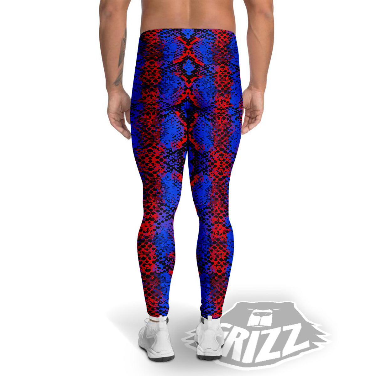 Snakeskin Red And Blue Print Men's Leggings-grizzshop