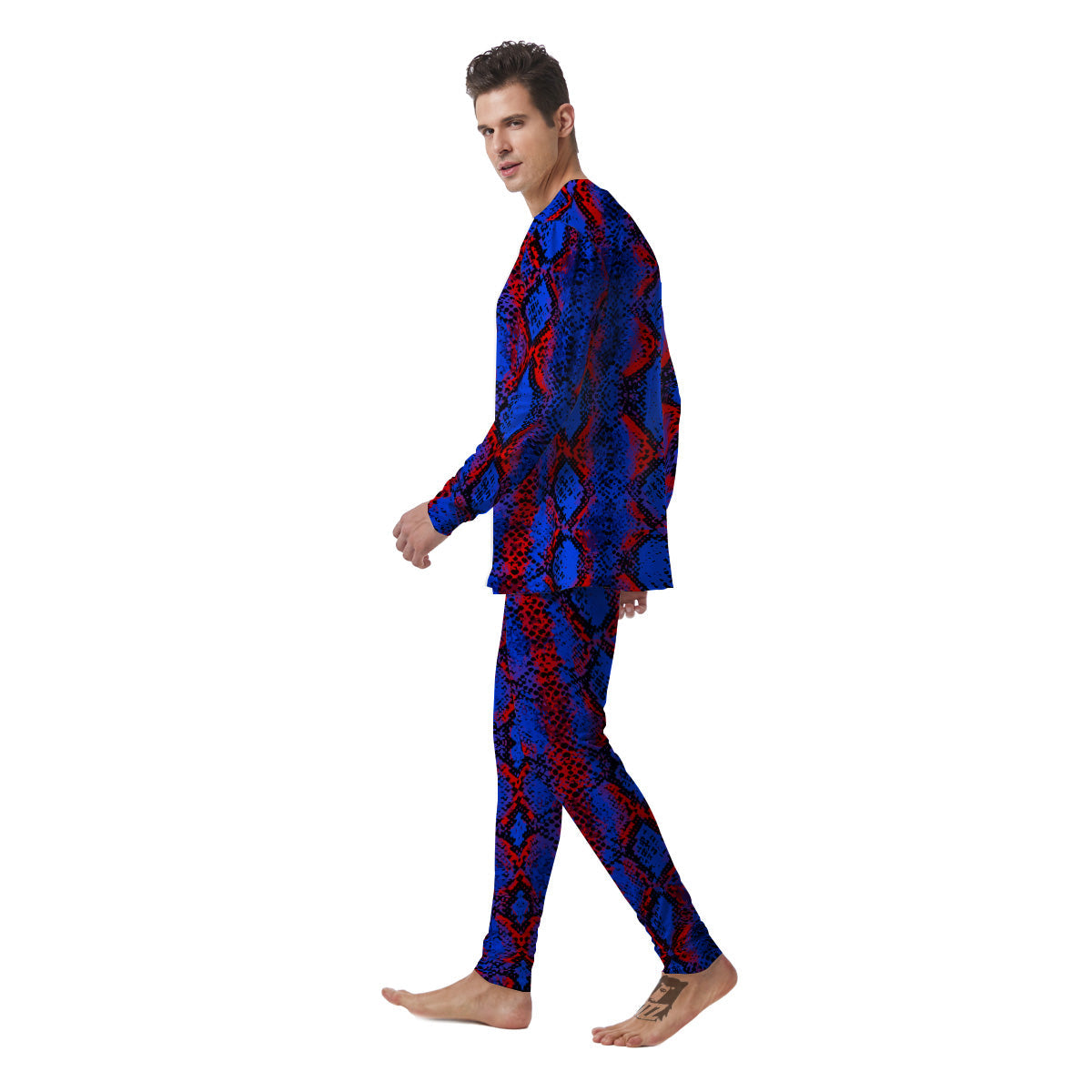 Snakeskin Red And Blue Print Men's Pajamas-grizzshop