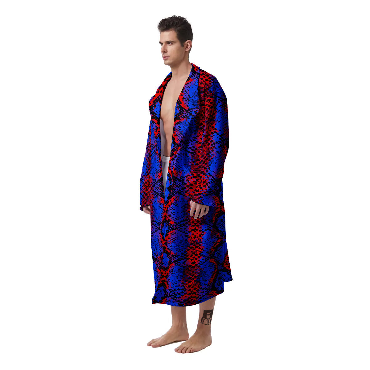 Snakeskin Red And Blue Print Men's Robe-grizzshop