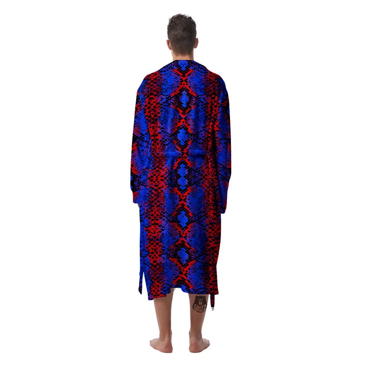 Snakeskin Red And Blue Print Men's Robe-grizzshop