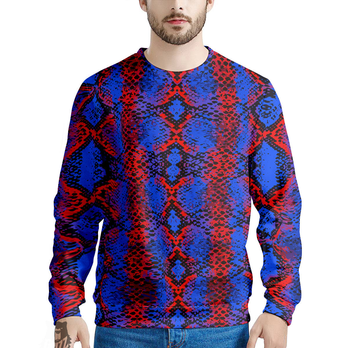 Snakeskin Red And Blue Print Men's Sweatshirt-grizzshop