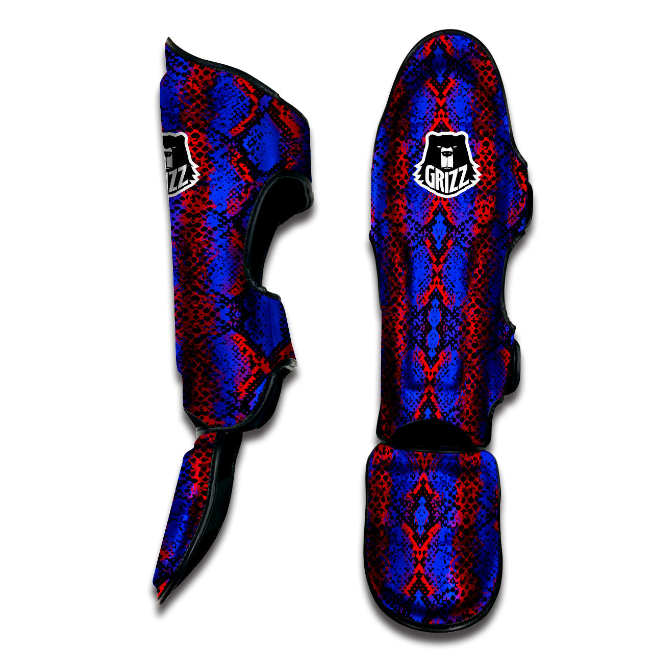 Snakeskin Red And Blue Print Muay Thai Shin Guards-grizzshop