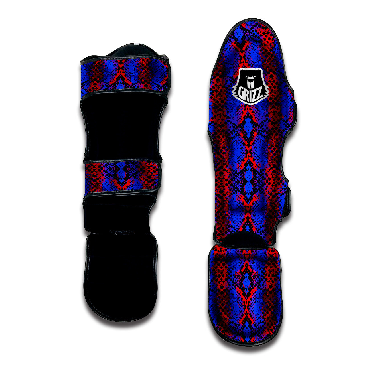 Snakeskin Red And Blue Print Muay Thai Shin Guards-grizzshop