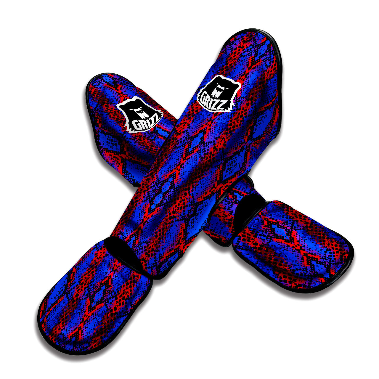 Snakeskin Red And Blue Print Muay Thai Shin Guards-grizzshop
