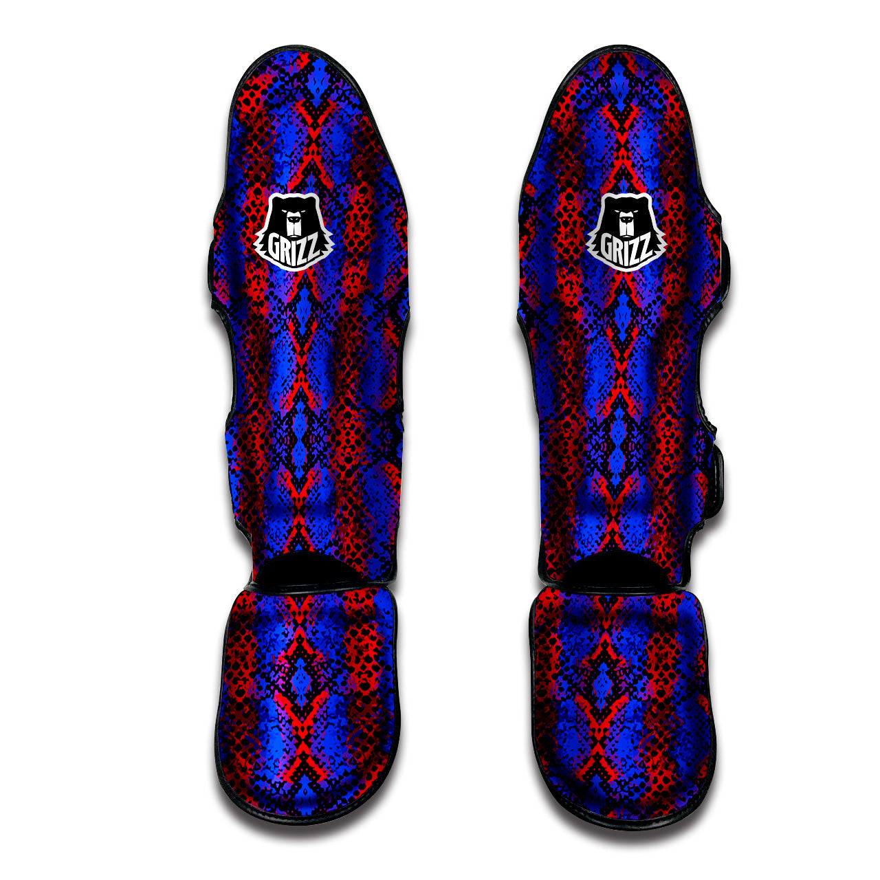 Snakeskin Red And Blue Print Muay Thai Shin Guards-grizzshop