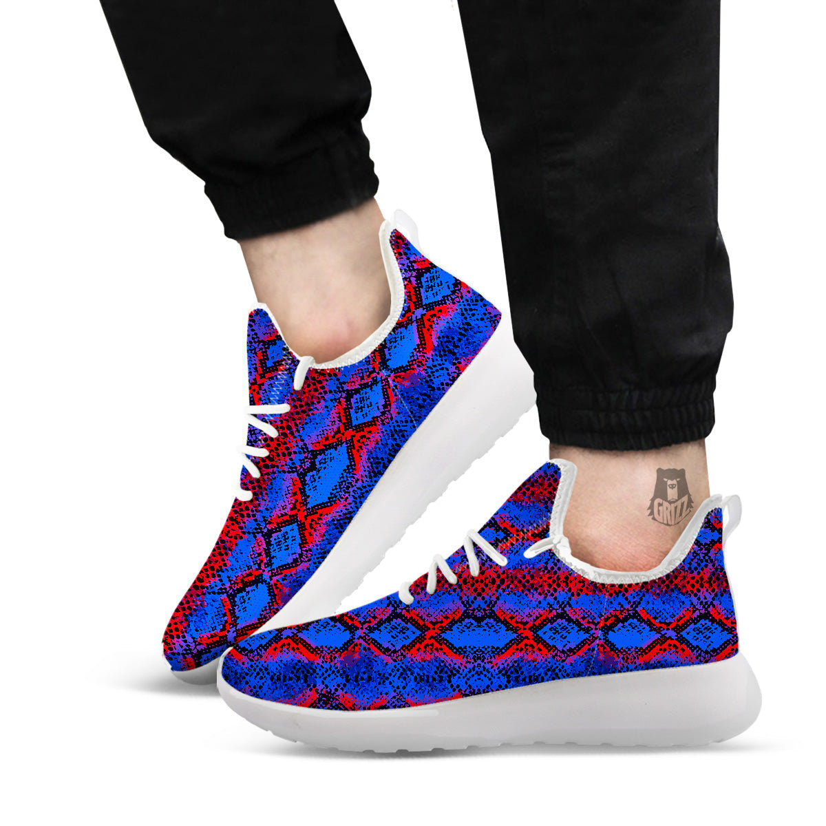 Snakeskin Red And Blue Print White Athletic Shoes-grizzshop