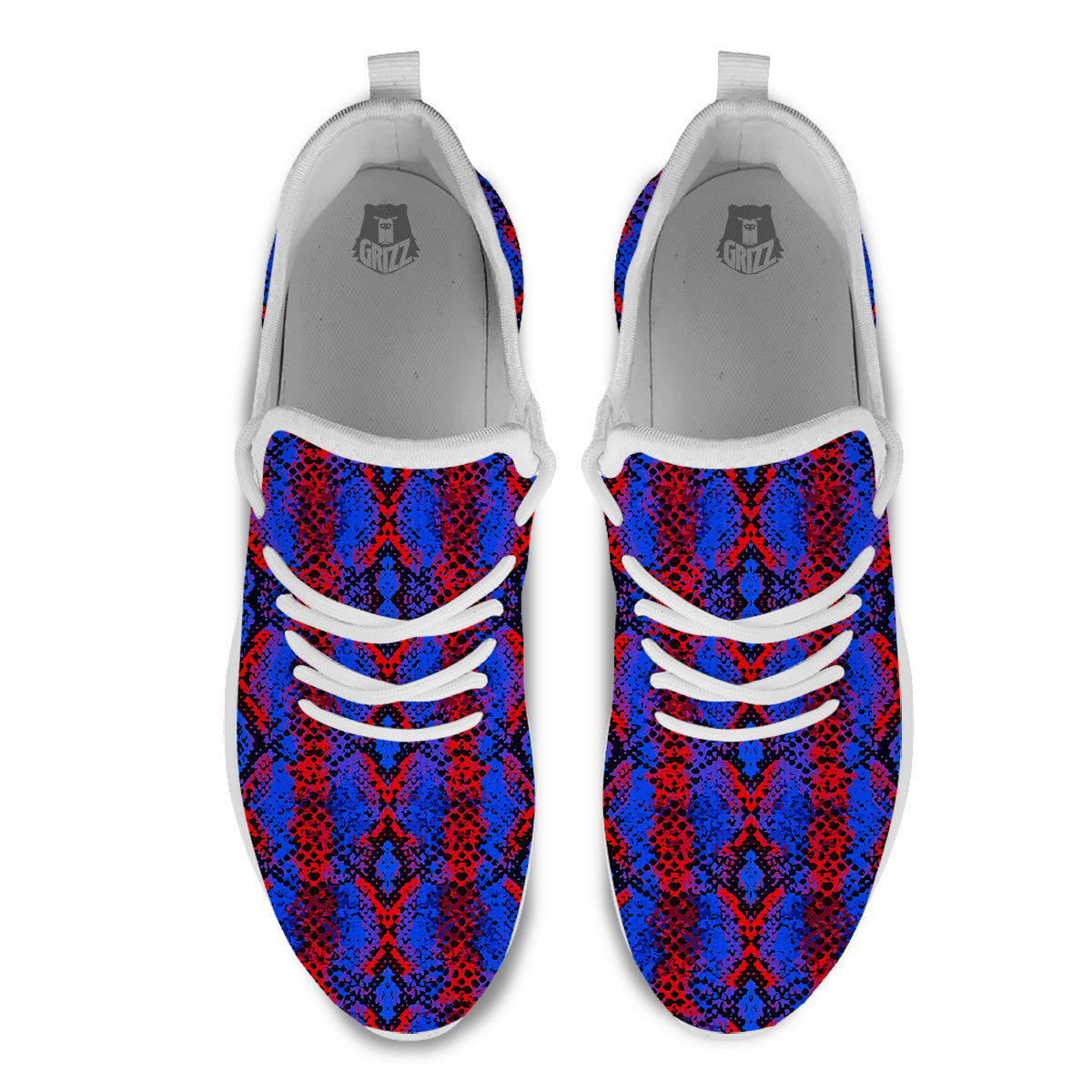 Snakeskin Red And Blue Print White Athletic Shoes-grizzshop