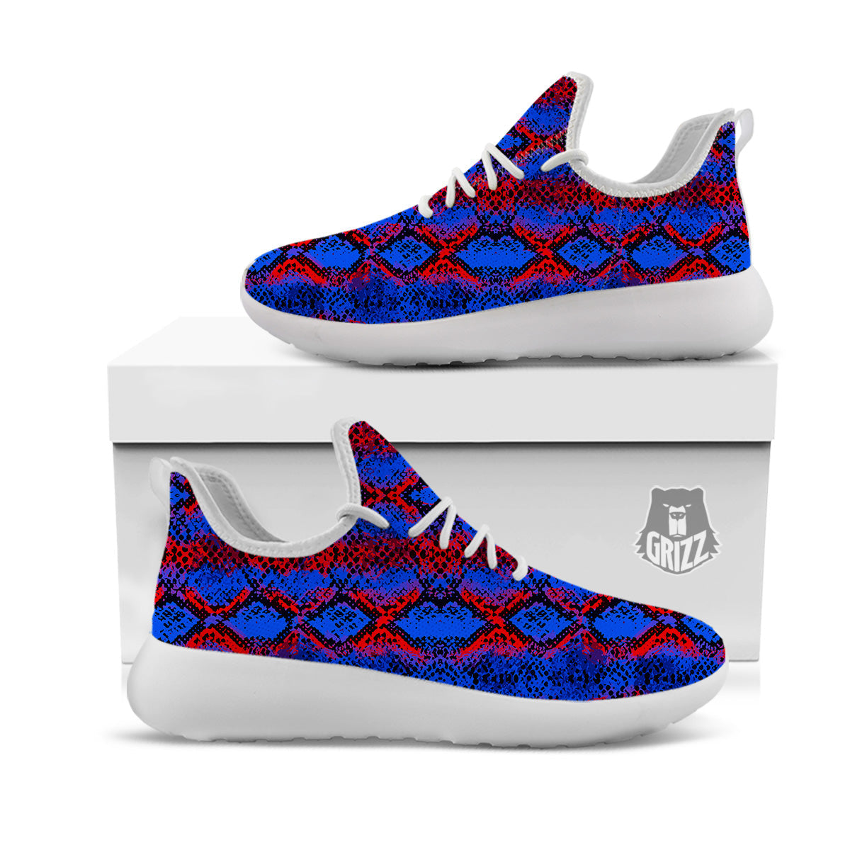 Snakeskin Red And Blue Print White Athletic Shoes-grizzshop