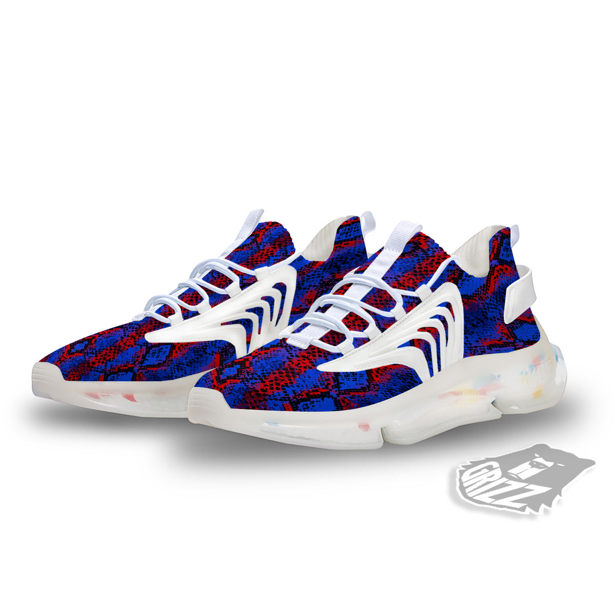Snakeskin Red And Blue Print White Gym Shoes-grizzshop