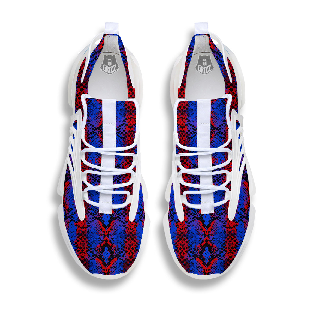 Snakeskin Red And Blue Print White Gym Shoes-grizzshop