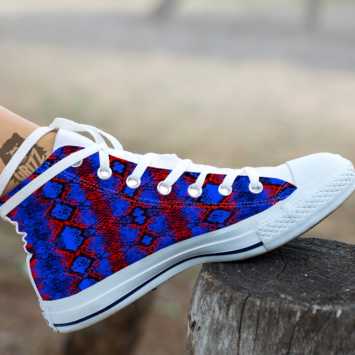Snakeskin Red And Blue Print White High Top Shoes-grizzshop