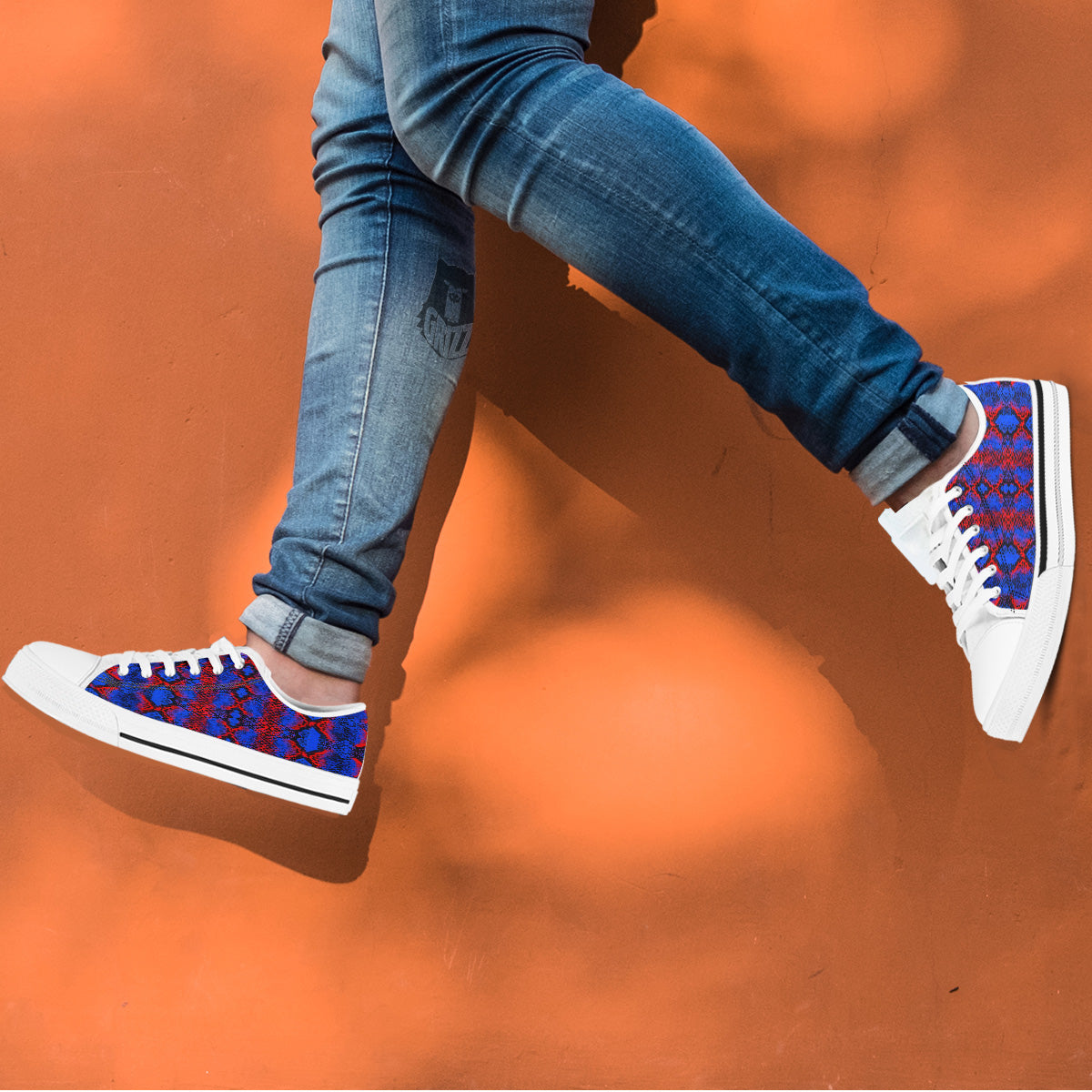 Snakeskin Red And Blue Print White Low Top Shoes-grizzshop