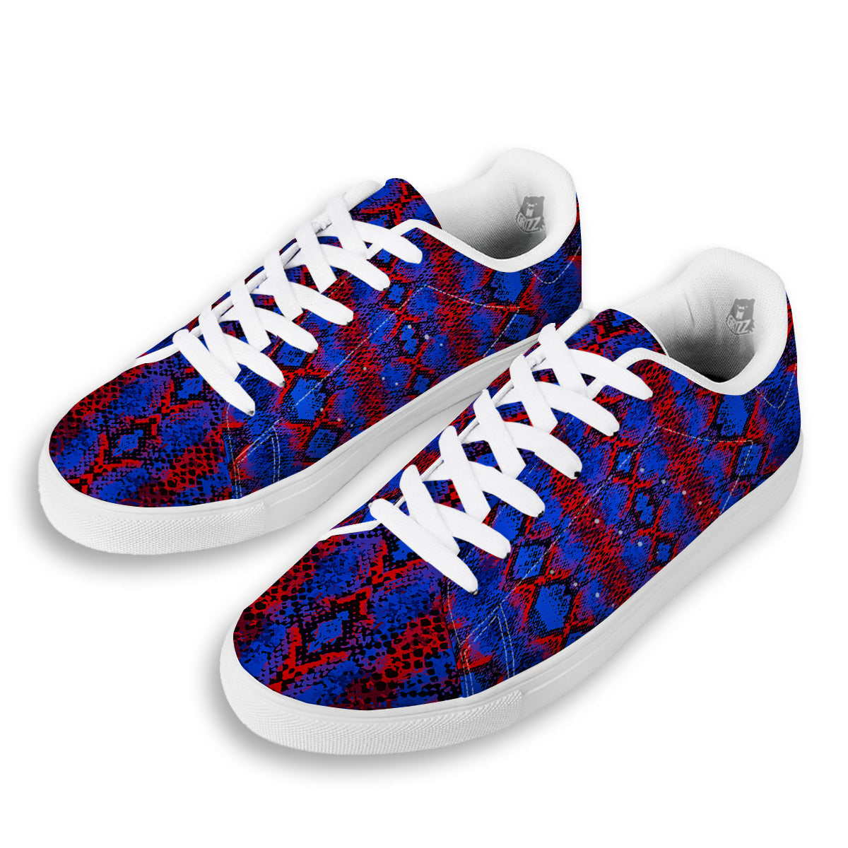 Snakeskin Red And Blue Print White Low Top Sneakers-grizzshop