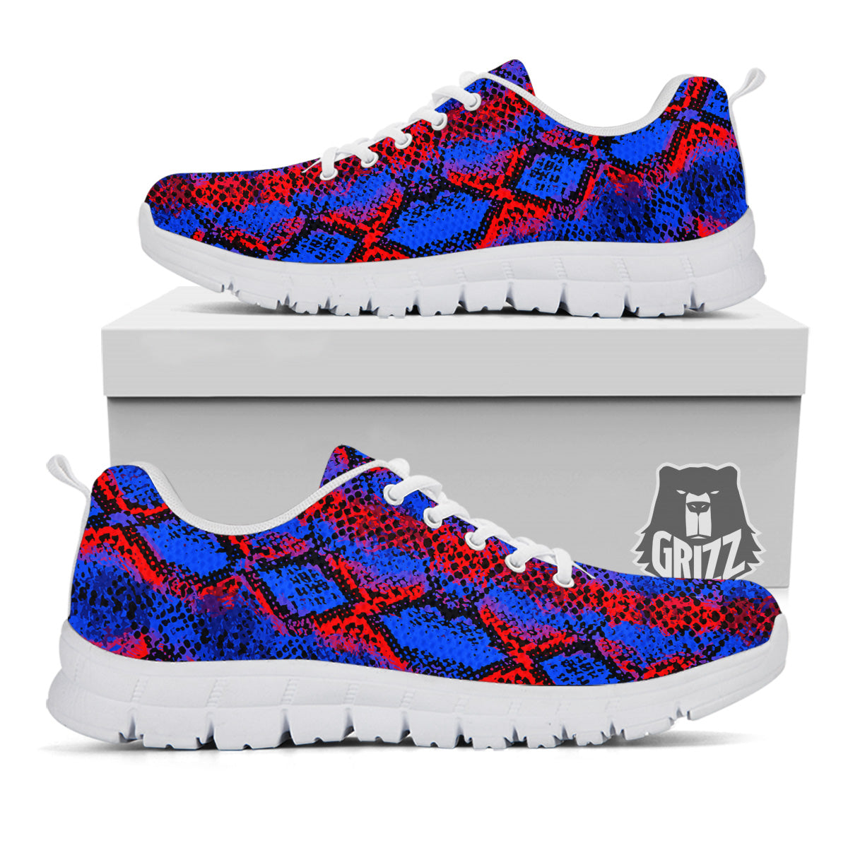 Snakeskin Red And Blue Print White Sneaker-grizzshop