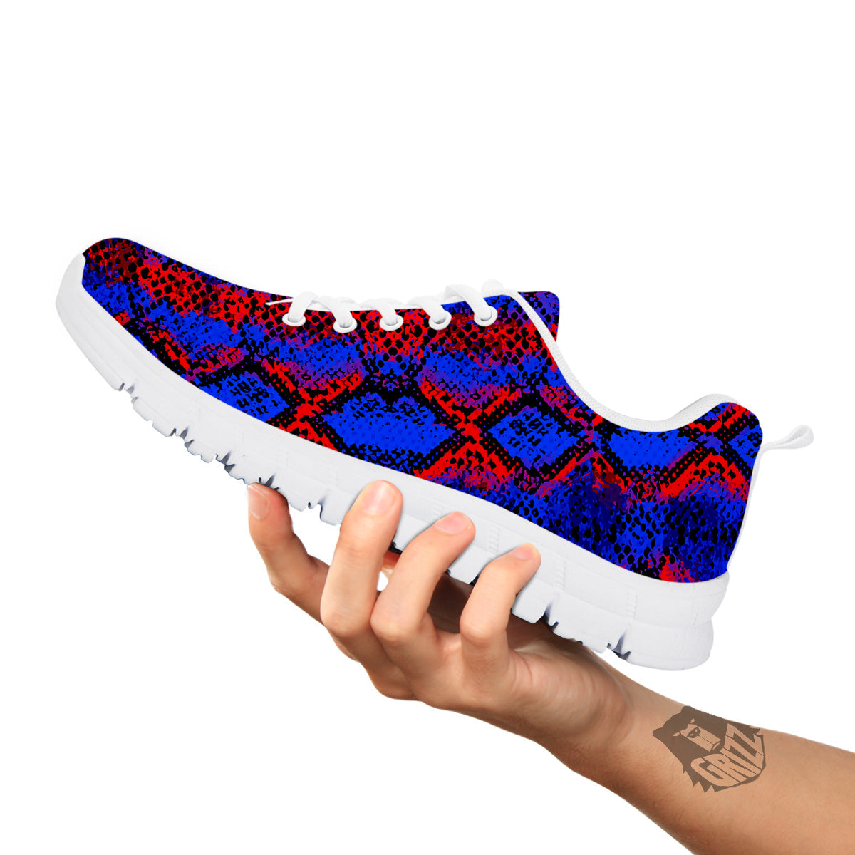 Snakeskin Red And Blue Print White Sneaker-grizzshop