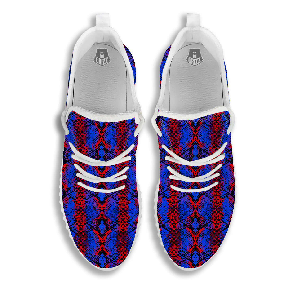 Snakeskin Red And Blue Print White Walking Shoes-grizzshop