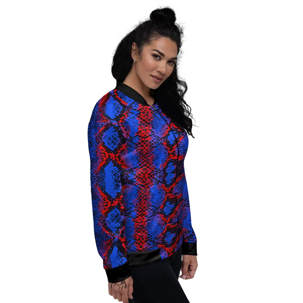 Snakeskin Red And Blue Print Women's Bomber Jacket-grizzshop