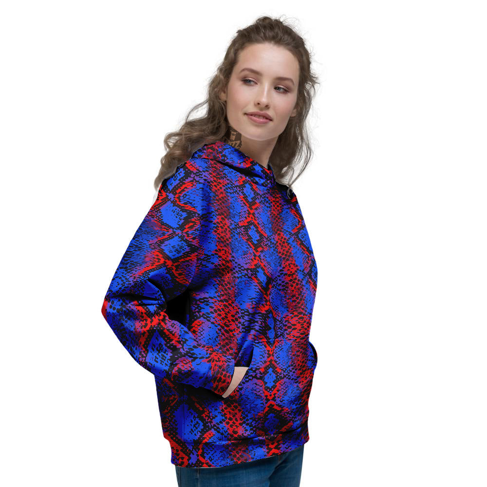 Snakeskin Red And Blue Print Women's Hoodie-grizzshop