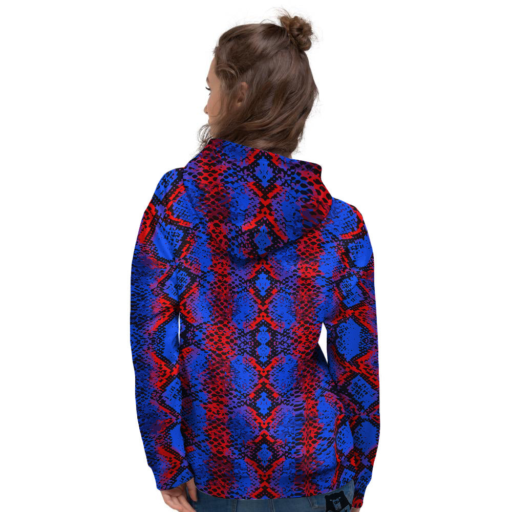Snakeskin Red And Blue Print Women's Hoodie-grizzshop