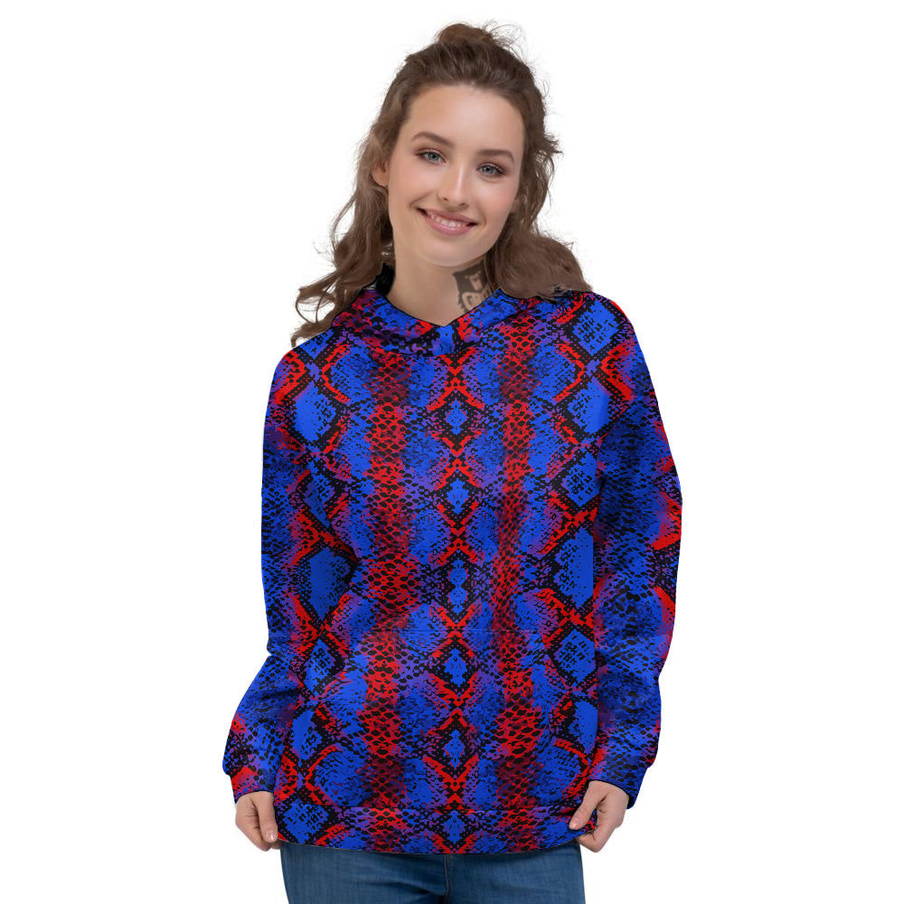 Snakeskin Red And Blue Print Women's Hoodie-grizzshop