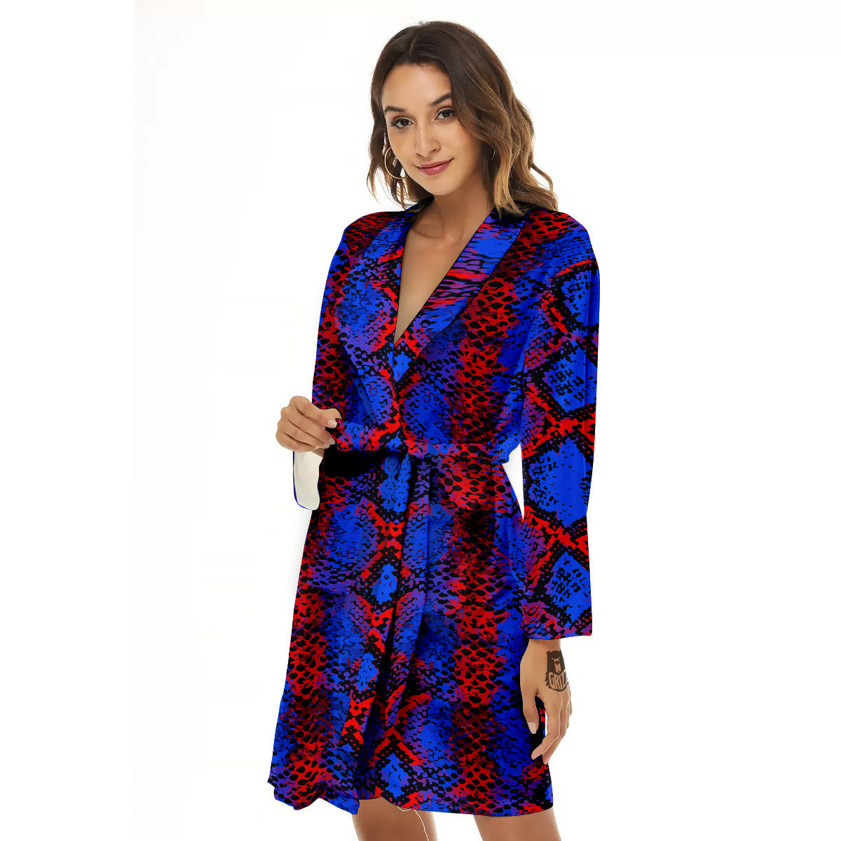 Snakeskin Red And Blue Print Women's Robe-grizzshop