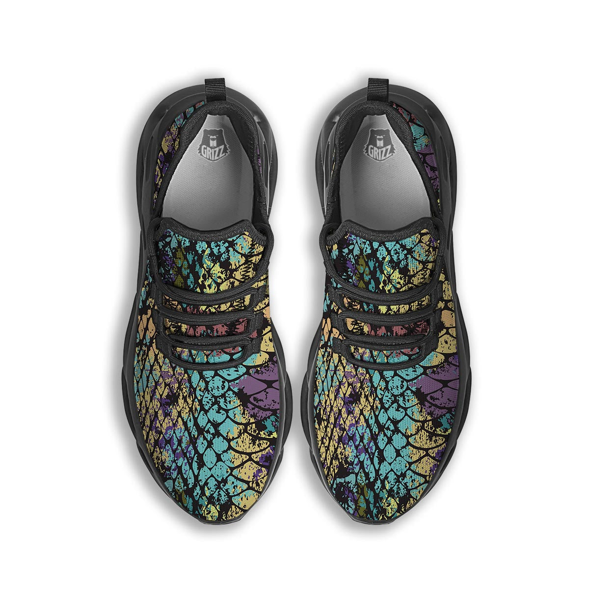 Snakeskin Reptile Black Running Shoes-grizzshop