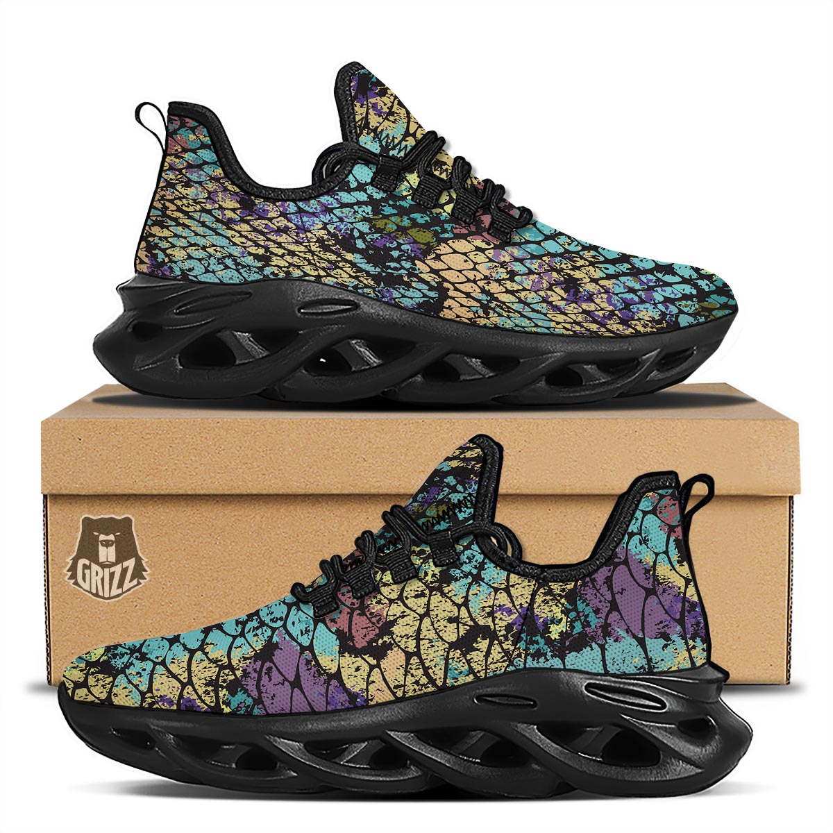 Snakeskin Reptile Black Running Shoes-grizzshop