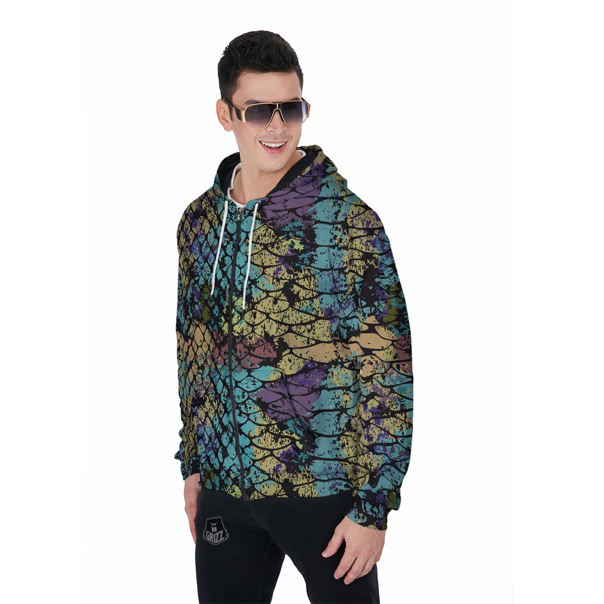 Snakeskin Reptile Men's Zip Up Hoodie-grizzshop