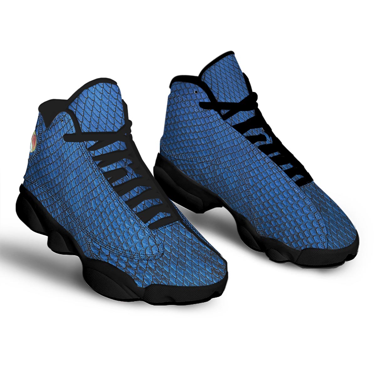 Snakeskin Steel Blue Print Black Basketball Shoes-grizzshop