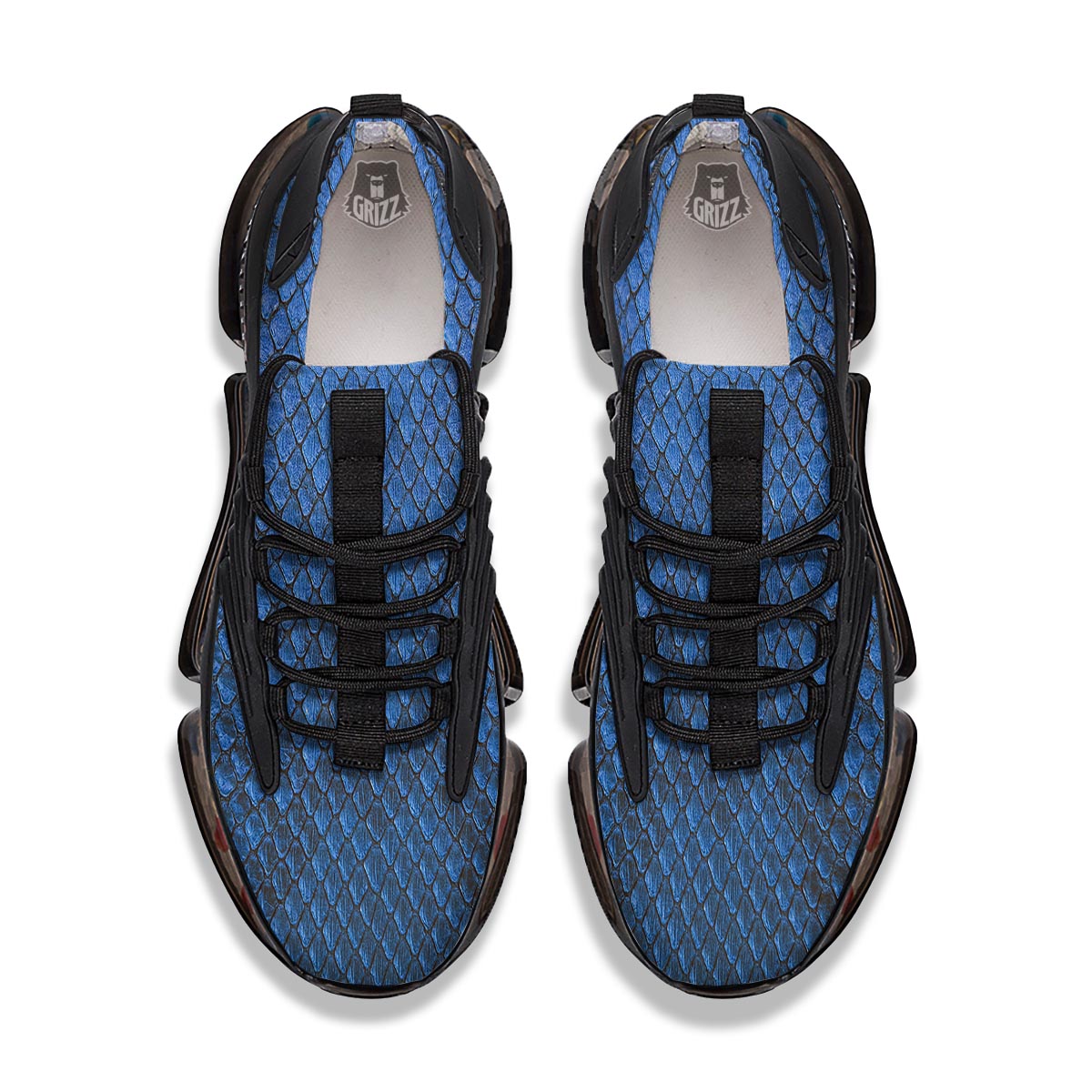 Snakeskin Steel Blue Print Black Gym Shoes-grizzshop