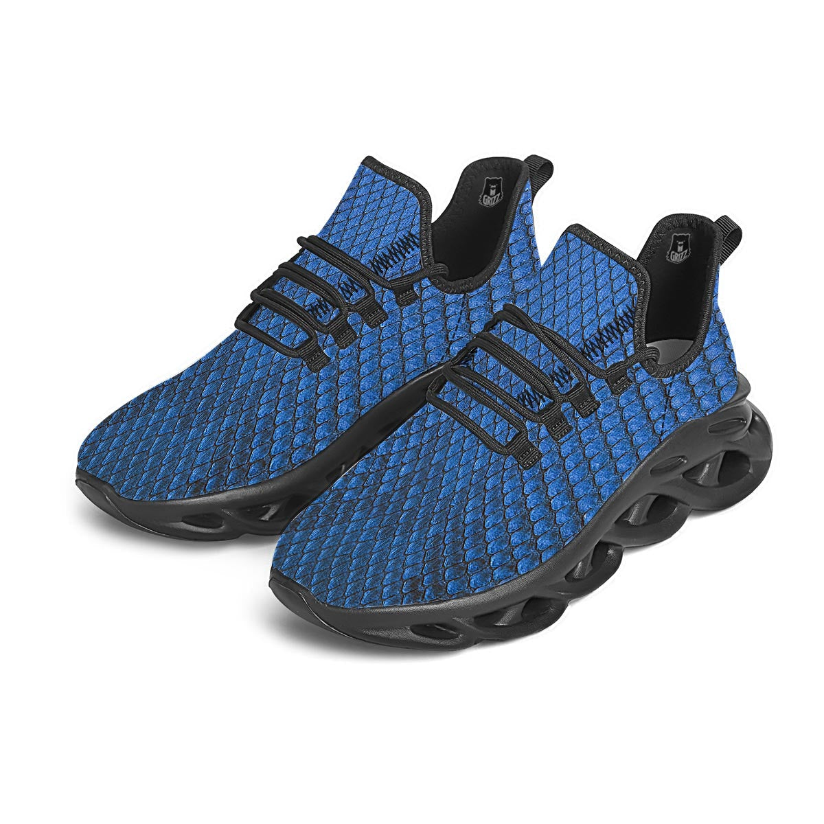Snakeskin Steel Blue Print Black Running Shoes-grizzshop