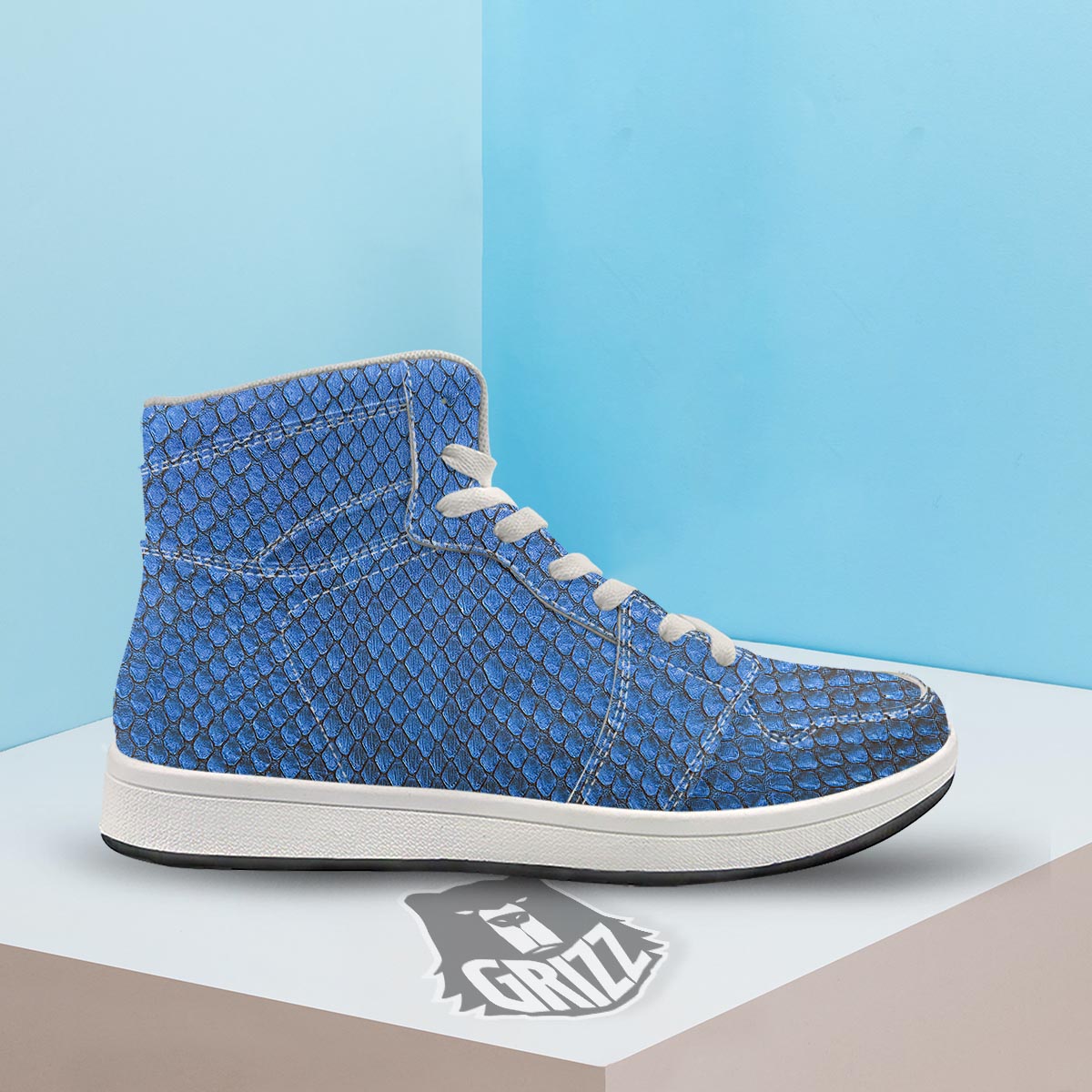 Snakeskin Steel Blue Print High Top Sneakers-grizzshop