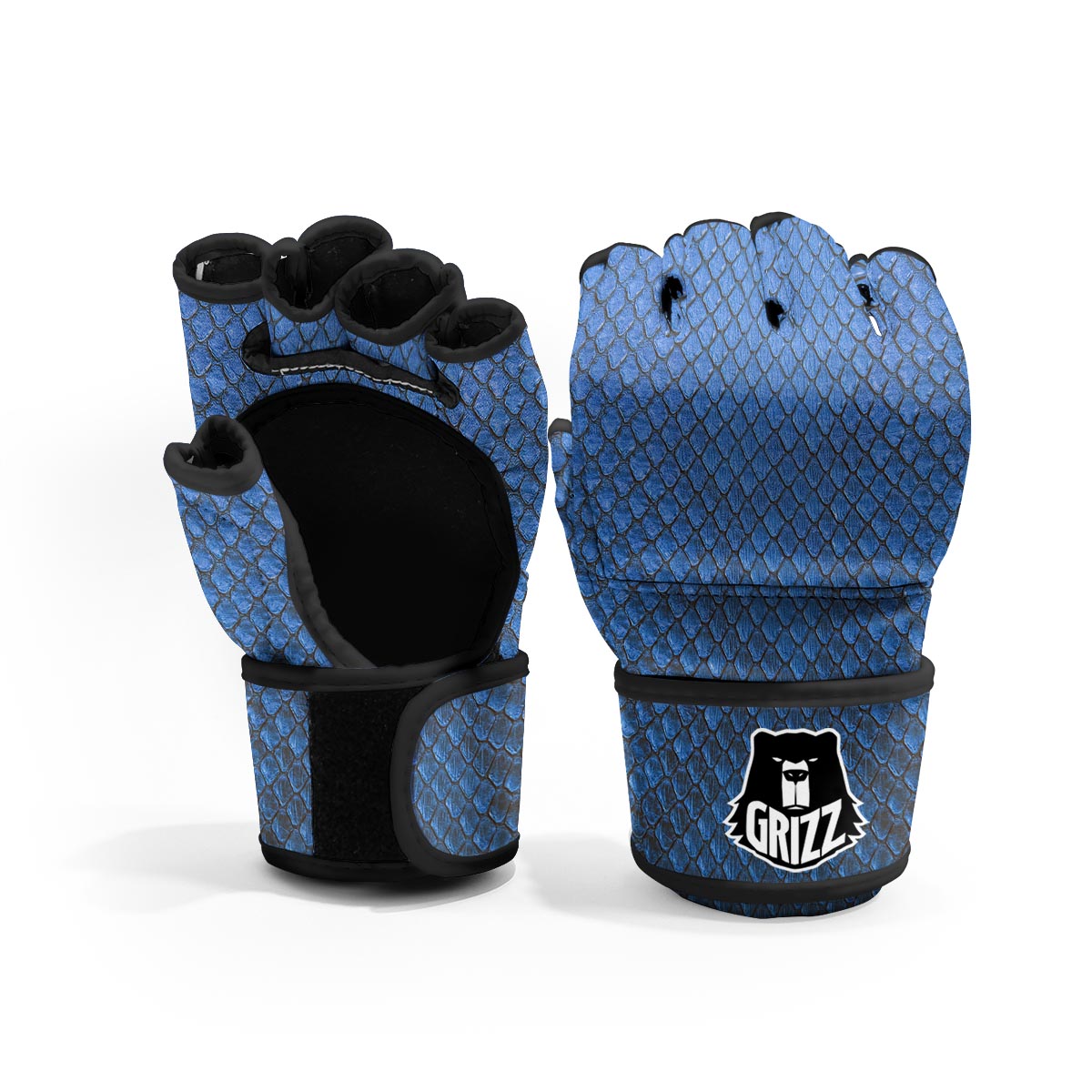 Snakeskin Steel Blue Print MMA Gloves-grizzshop