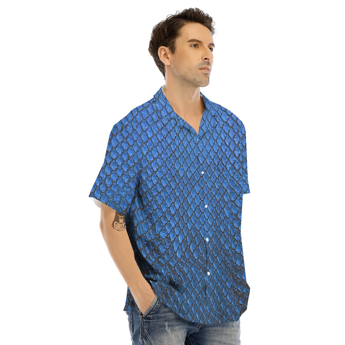 Snakeskin Steel Blue Print Men's Hawaiian Shirt-grizzshop