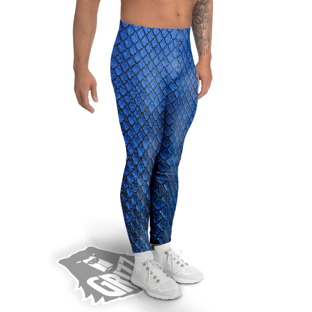 Snakeskin Steel Blue Print Men's Leggings-grizzshop