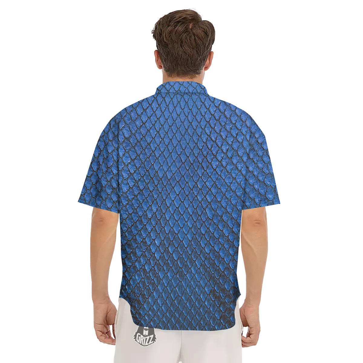 Snakeskin Steel Blue Print Men's Short Sleeve Shirts-grizzshop