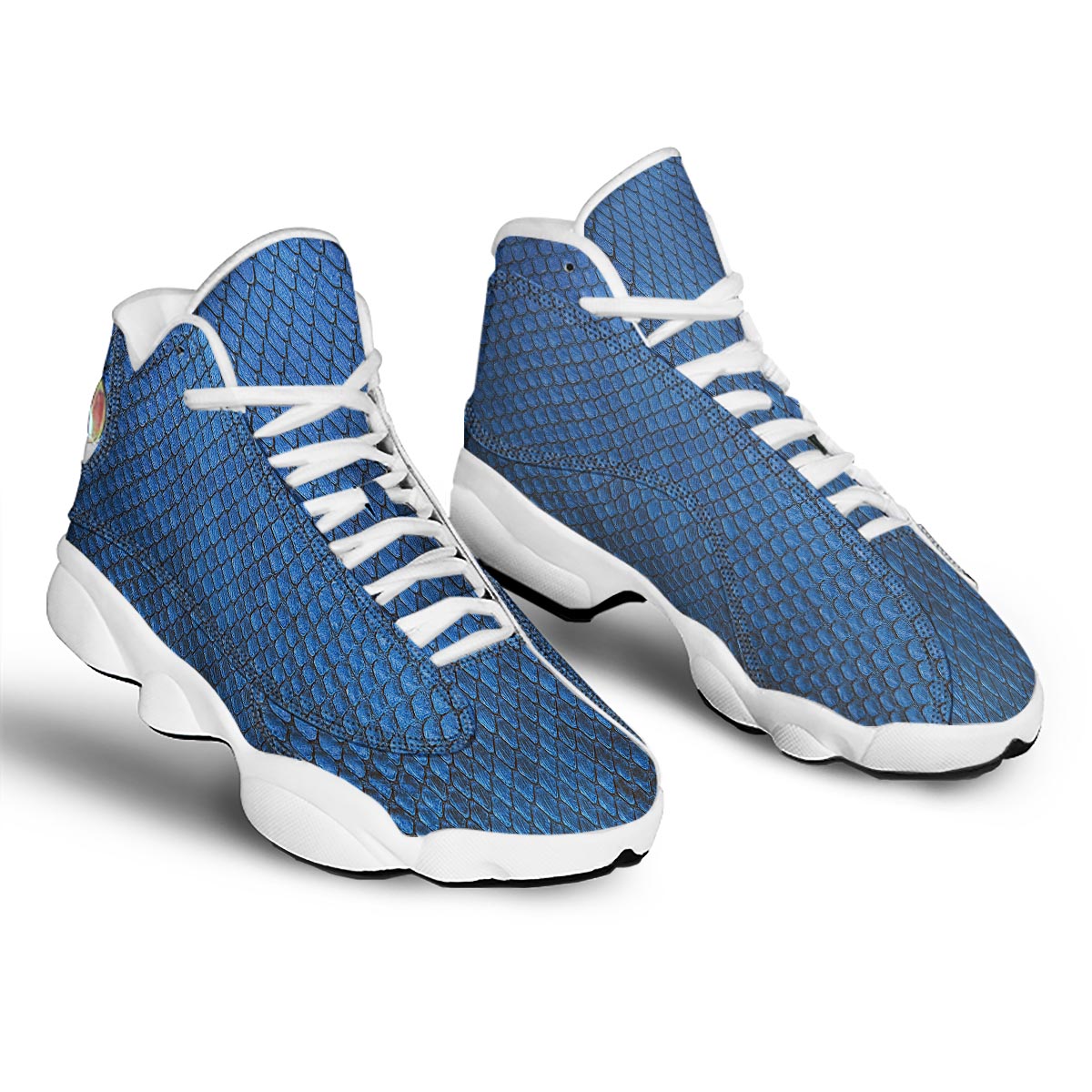 Snakeskin Steel Blue Print White Basketball Shoes-grizzshop