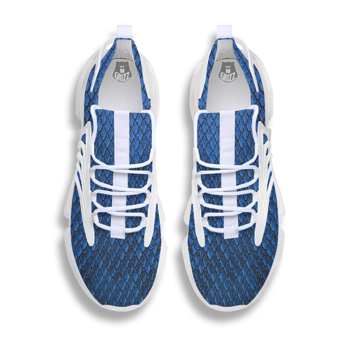 Snakeskin Steel Blue Print White Gym Shoes-grizzshop
