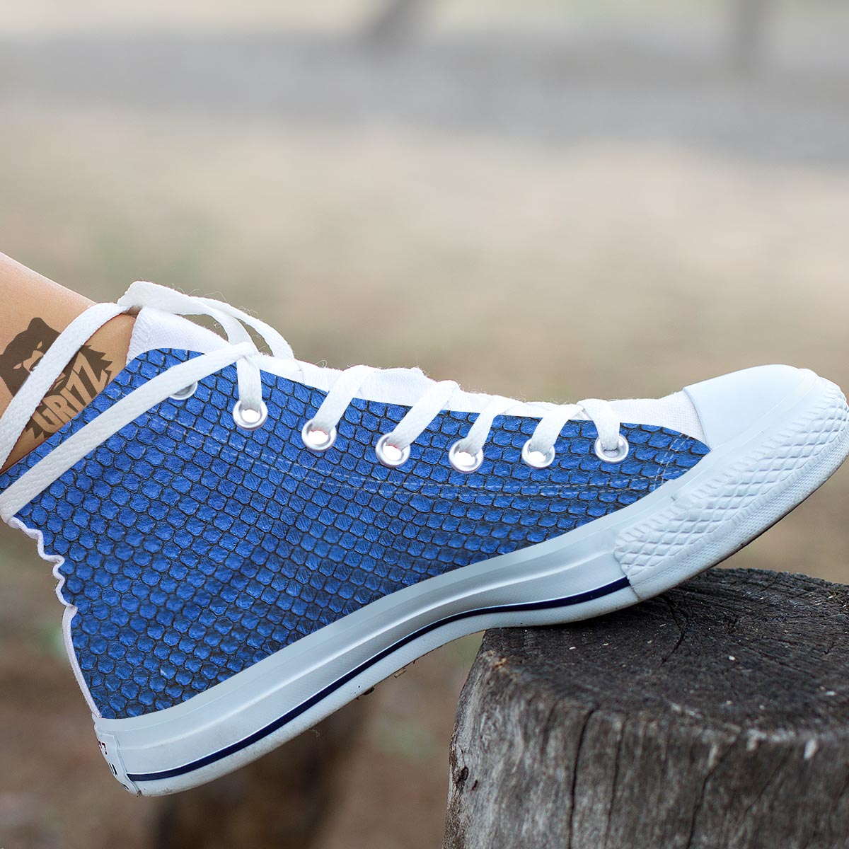 Snakeskin Steel Blue Print White High Top Shoes-grizzshop