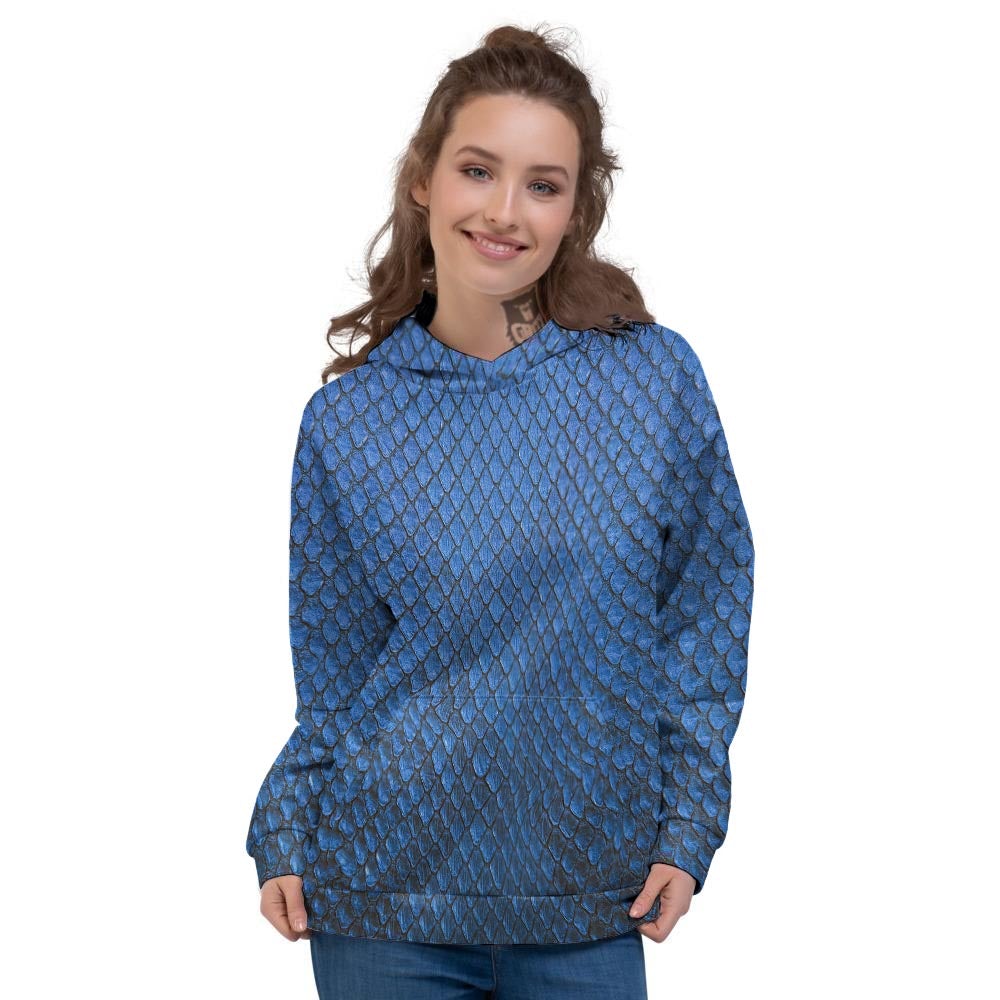 Snakeskin Steel Blue Print Women's Hoodie-grizzshop
