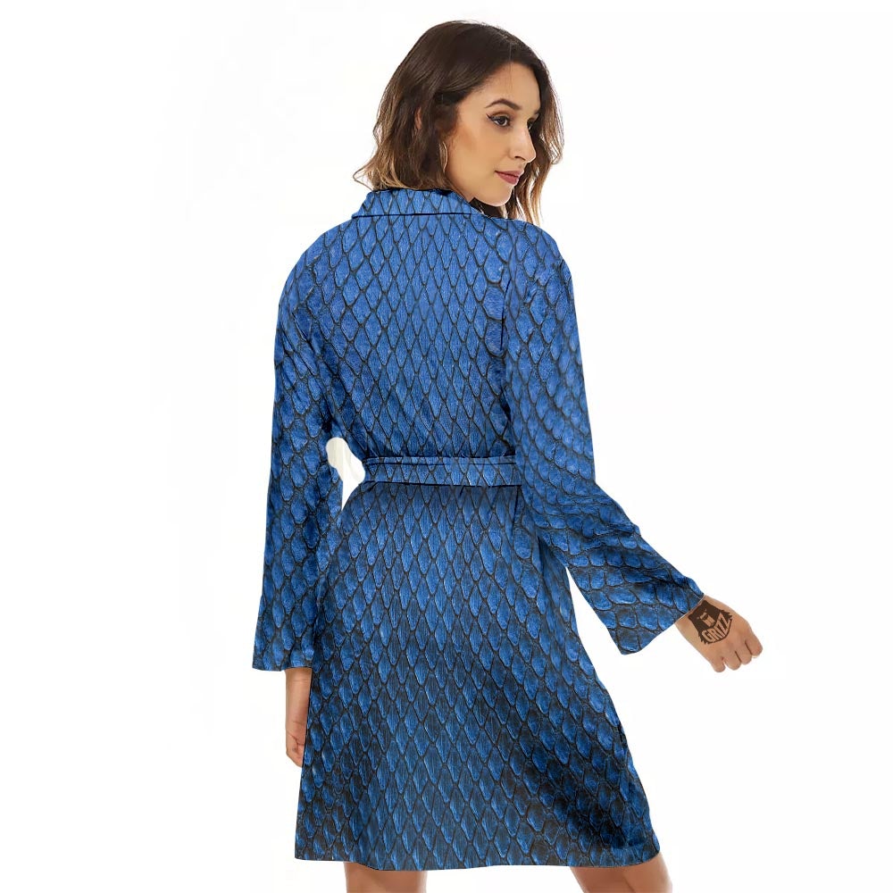 Snakeskin Steel Blue Print Women's Robe-grizzshop